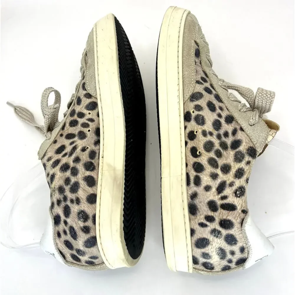 P448 John Sneaker Gray Cheetah Print Leather Suede Lace Up 39 Perforated Logo